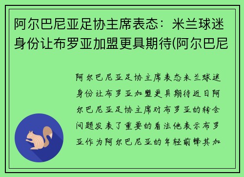 阿尔巴尼亚足协主席表态：米兰球迷身份让布罗亚加盟更具期待(阿尔巴尼亚队)